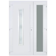 138x208cm Műanyag kétszárnyú aszimmetrikus bejárati ajtó öt kamrás profilból - Geránium 1 -  Befelé nyíló - (Gyártási méret: 138x208cm)