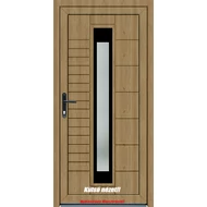 100x210 Műanyag bejárati ajtó öt kamrás profilból - 3 rétegű üveggel Polish Pine BAL - Befelé nyíló - (Gyártási méret: 98x208)