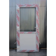 100x210 Műanyag bejárati ajtó öt kamrás profilból - Egy vízszintes osztóval - Csincsilla üveggel - BAL - Befelé nyíló - (Gyártási méret: 98x208)