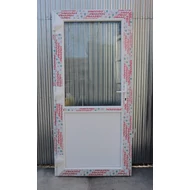 100x210 Műanyag bejárati ajtó öt kamrás profilból - Egy vízszintes osztóval - átlátszó üveggel - BAL - Befelé nyíló - (Gyártási méret: 98x208)