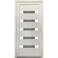 INOX rátétes - 42mm-es PVC PANELLEL - Műanyag bejárati ajtó  - Gríz üveg INOX rátétes - 42mm-es PVC PANELLEL - Műanyag bejárati ajtó  - Gríz üveg