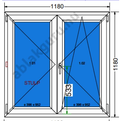 120x120 Kétszárnyú bukó/nyíló 3 rétegű műanyag ablak RAKTÁRRÓL azonnal vihető!