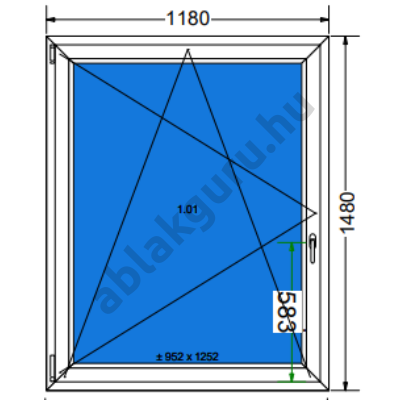 120x150 Bukó / nyíló műanyag ablak három rétegű (Ug=0,5) üveggel BAL (Decco 83 ROTO) - (Gyártási mérete: 118x148cm)