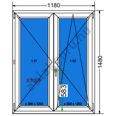 120x150 Kétszárnyú bukó/nyíló műanyag ablak három rétegű (Ug=0,5) üveggel JOBB (Decco 83 ROTO) - (Gyártási mérete: 118x148cm)