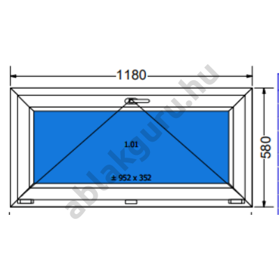 120x60 Bukó műanyag ablak három rétegű (Ug=0,5) üveggel  (Decco 83 ROTO) - (Gyártási mérete: 118x58cm)