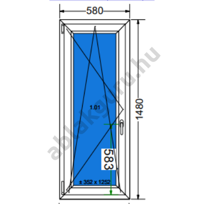 60x150 Bukó / nyíló műanyag ablak három rétegű (Ug=0,5) üveggel BAL (Decco 83 ROTO) - (Gyártási mérete: 58x148cm)