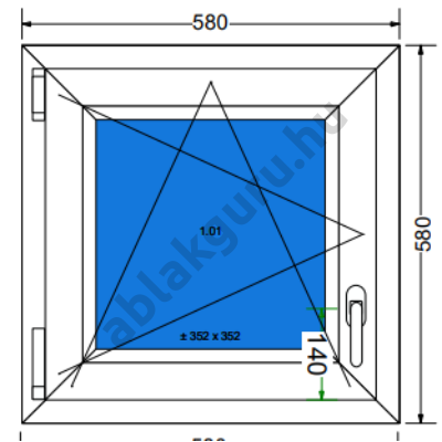 60x60 Bukó / nyíló műanyag ablak három rétegű (Ug=0,5) üveggel BAL (Decco 83 ROTO) - (Gyártási mérete: 58x58cm)