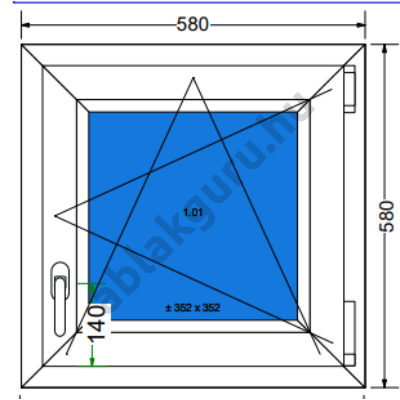 60x60 Bukó / nyíló műanyag ablak három rétegű (Ug=0,5) üveggel JOBB (Decco 83 ROTO) - (Gyártási mérete: 58x58cm)