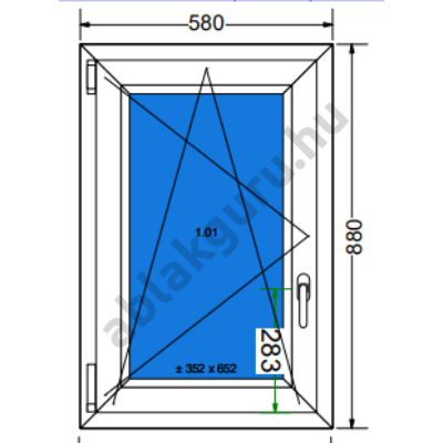 60x90 Bukó / nyíló műanyag ablak három rétegű (Ug=0,5) üveggel BAL (Decco 83 ROTO) - (Gyártási mérete: 58x88cm)
