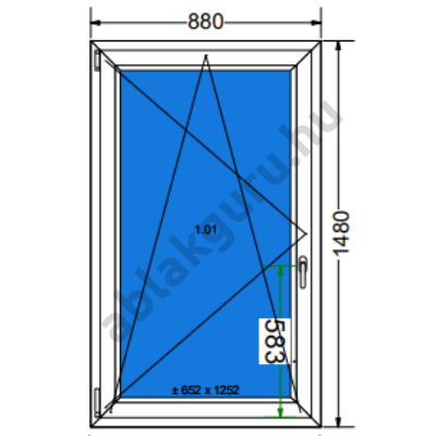 90x150 Bukó / nyíló műanyag ablak három rétegű (Ug=0,5) üveggel BAL (Decco 83 ROTO) - (Gyártási mérete: 88x148cm)