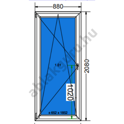 90x210 Bukó / nyíló műanyag erkélyajtó három rétegű (Ug=0,5) üveggel BAL (Decco 83 ROTO) - (Gyártási mérete: 88x208cm)