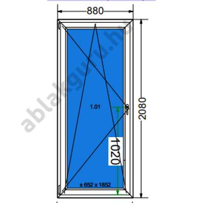 90x210 Bukó / nyíló műanyag erkélyajtó három rétegű (Ug=0,5) üveggel BAL (Decco 83 ROTO) - (Gyártási mérete: 88x208cm)