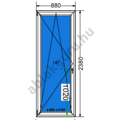 90x240 Bukó / nyíló műanyag erkélyajtó három rétegű (Ug=0,5) üveggel BAL (Decco 83 ROTO) - (Gyártási mérete: 88x238cm)