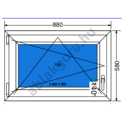 90x60 Bukó / nyíló műanyag ablak három rétegű (Ug=0,5) üveggel BAL (Decco 83 ROTO) - (Gyártási mérete: 88x58cm)