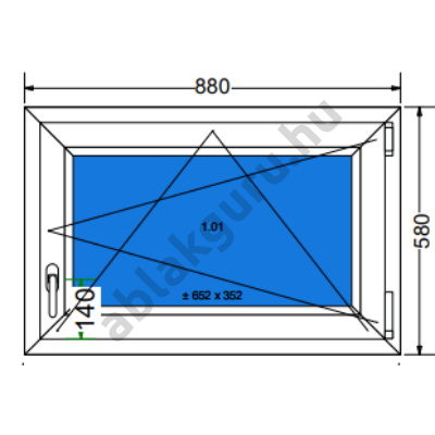 90x60 Bukó / nyíló műanyag ablak három rétegű (Ug=0,5) üveggel JOBB (Decco 83 ROTO) - (Gyártási mérete: 88x58cm)