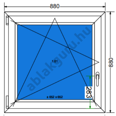 90x90 Bukó / nyíló műanyag ablak három rétegű (Ug=0,5) üveggel BAL (Decco 83 ROTO) - (Gyártási mérete: 88x88cm)