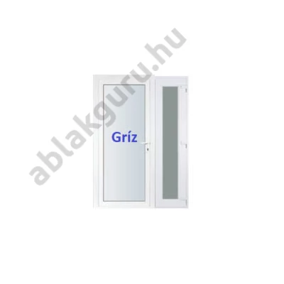 138x208cm Műanyag kétszárnyú aszimmetrikus bejárati ajtó öt kamrás profilból - Teli Gríz uveges - BAL - Befelé nyíló - (Gyártási méret: 138x208cm)