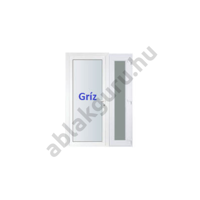 138x208cm Műanyag kétszárnyú aszimmetrikus bejárati ajtó öt kamrás profilból - Teli Gríz uveges - BAL - Befelé nyíló - (Gyártási méret: 138x208cm)