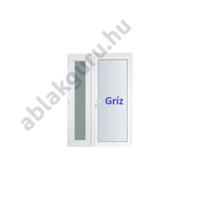 138x208cm Műanyag kétszárnyú aszimmetrikus bejárati ajtó öt kamrás profilból - Teli Gríz uveges - JOBB - Befelé nyíló - (Gyártási méret: 138x208cm)