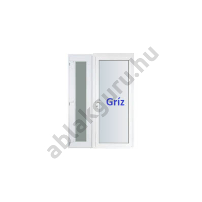138x208cm Műanyag kétszárnyú aszimmetrikus bejárati ajtó öt kamrás profilból - Teli Gríz uveges - JOBB - Befelé nyíló - (Gyártási méret: 138x208cm)