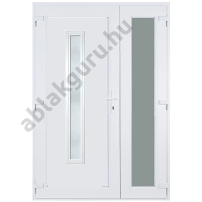 138x208cm Műanyag kétszárnyú aszimmetrikus bejárati ajtó öt kamrás profilból - Geránium 1 -  Befelé nyíló - (Gyártási méret: 138x208cm) 138x208cm Műanyag kétszárnyú aszimmetrikus bejárati ajtó öt kamrás profilból - Geránium 1 -  Befelé nyíló - (Gyártási méret: 138x208cm)