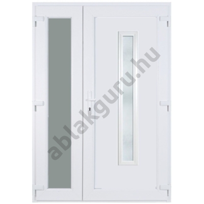 138x208cm Műanyag kétszárnyú aszimmetrikus bejárati ajtó öt kamrás profilból - Geránium 1 - JOBB - Befelé nyíló - (Gyártási méret: 138x208cm)