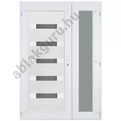 138x208cm Műanyag kétszárnyú aszimmetrikus bejárati ajtó öt kamrás profilból - Hídas alu rátétettel - BAL - Befelé nyíló - (Gyártási méret: 138x208cm)