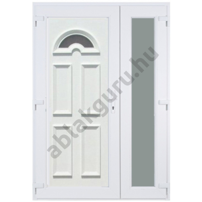 138x208cm Műanyag kétszárnyú aszimmetrikus bejárati ajtó öt kamrás profilból - Temze 1 - BAL - Befelé nyíló - (Gyártási méret: 138x208cm)