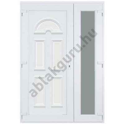 138x208cm Műanyag kétszárnyú aszimmetrikus bejárati ajtó öt kamrás profilból - Temze tömör - BAL - Befelé nyíló - (Gyártási méret: 138x208cm)