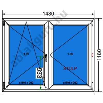 150x120 Kétszárnyú bukó/nyíló műanyag ablak RAKTÁRRÓL