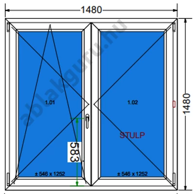 150x150 Kétszárnyú bukó/nyíló műanyag ablak RAKTÁRRÓL