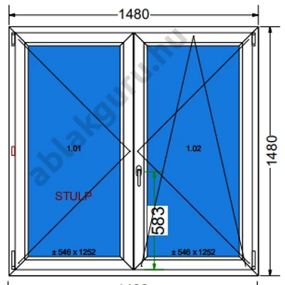 150x150 Kétszárnyú bukó/nyíló műanyag ablak RAKTÁRRÓL