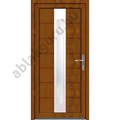 100x210 Műanyag bejárati ajtó öt kamrás profilból - 3 rétegű üveggel -  Kívűl színes TÖLGY San Remo - BAL - Befelé nyíló - (Gyártási méret: 98x208)