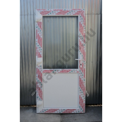 100x210 Műanyag bejárati ajtó öt kamrás profilból - Egy vízszintes osztóval - Csincsilla üveggel - BAL - Befelé nyíló - (Gyártási méret: 98x208)