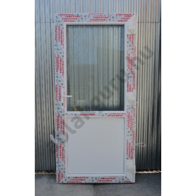 100x210 Műanyag bejárati ajtó öt kamrás profilból - Egy vízszintes osztóval - Csincsilla üveggel - JOBB - Befelé nyíló - (Gyártási méret: 98x208)