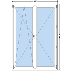 150x210 Bukó / nyíló műanyag erkélyajtó 3 rétegű Kétszárnyú  (Ug=0,5) üveggel  (Decco 83 ROTO)