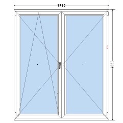 180x210 Bukó / nyíló műanyag erkélyajtó 3 rétegű Kétszárnyú (Ug=0,5) üveggel  (Decco 83 ROTO)