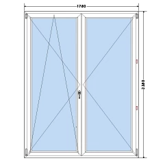 180x240 Bukó / nyíló műanyag erkélyajtó  3 rétegű Kétszárnyú (Ug=0,5) üveggel  (Decco 83 ROTO)