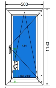 60x120 Bukó / nyíló műanyag ablak 3 rétegű (Ug=0,5) üveggel (Decco 83 ROTO)
