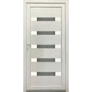 INOX rátétes - 42mm-es  PVC+ACÉL+ 2xMDF merevítéses PANELLEL - Műanyag bejárati ajtó - Gríz üveg
