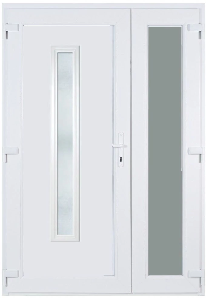 Geránium 1 - Műanyag kétszárnyú aszimmetrikus bejárati ajtó öt kamrás profilból