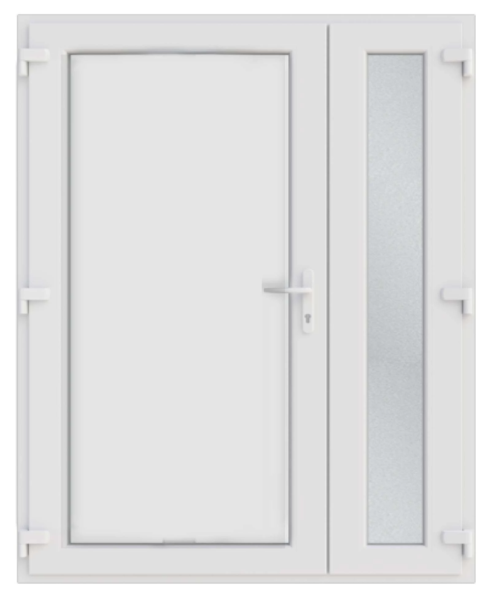 Teli paneles - Műanyag kétszárnyú aszimmetrikus bejárati ajtó öt kamrás profilból - 24mm hőszigetelő ajtólappal