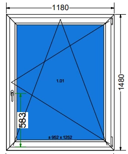 120x150 Bukó / nyíló műanyag ablak (Decco 71 HAT kamrás)