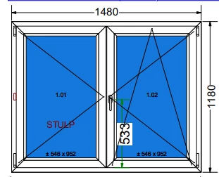 150x120 Kétszárnyú bukó/nyíló műanyag ablak (Decco 71 HAT kamrás)