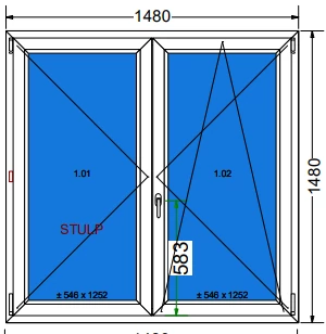 150x150 Kétszárnyú bukó/nyíló műanyag ablak (Decco 71 HAT kamrás)