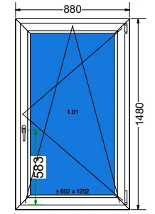 90x150 Bukó / nyíló műanyag ablak  (Decco 71 HAT kamrás)