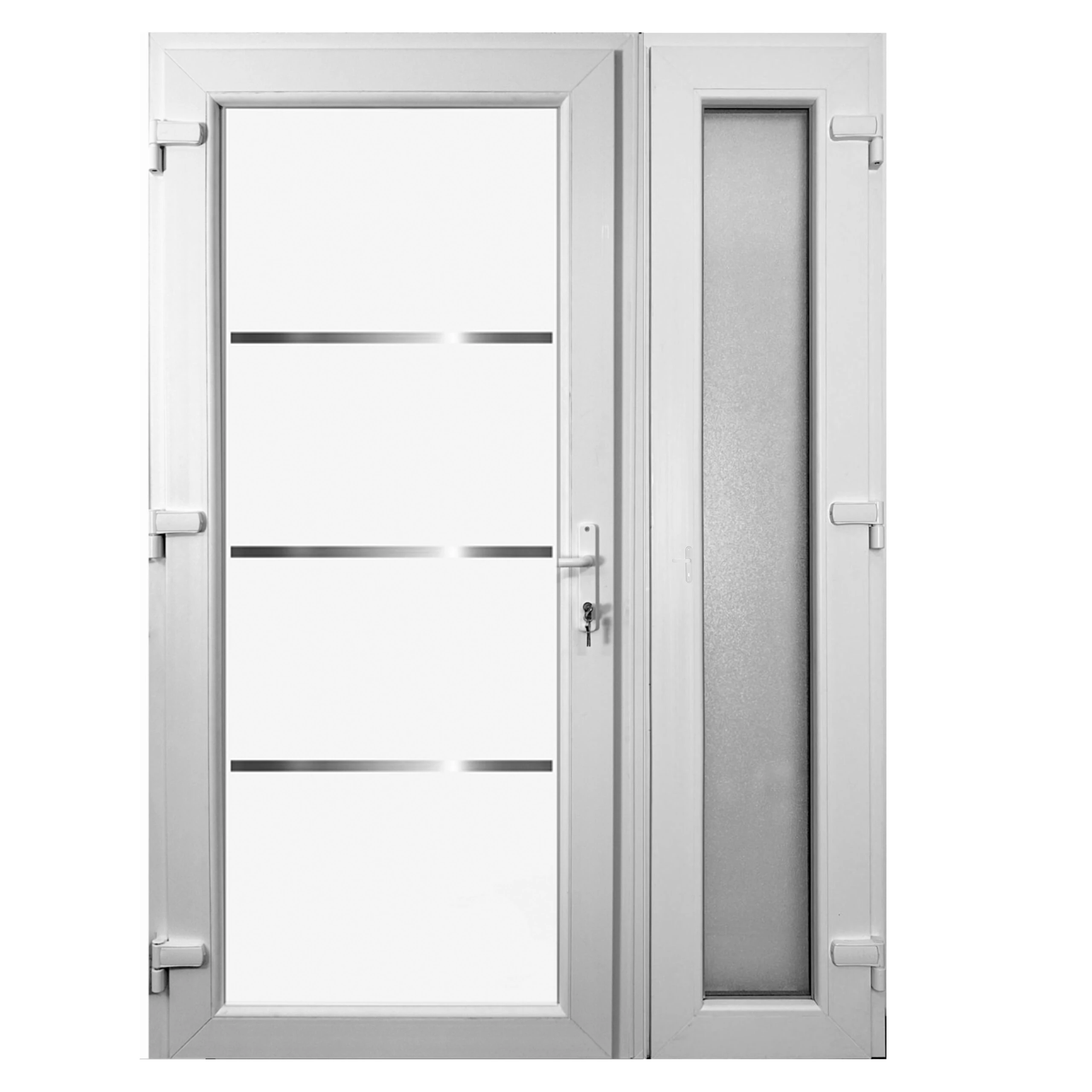 Linox - Műanyag bejárati ajtó öt kamrás profilból - Tömör panel - Kétoldali Inox rátét