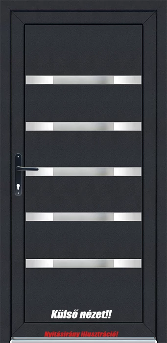 Hidas Antracit  - Műanyag bejárati ajtó öt kamrás profilból - 3 rétegű üveggel