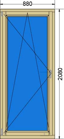 90x210 Bukó / nyíló fa erkélyajtó 3 rétegű (Ug=0,6) üveggel